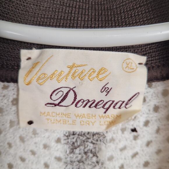 Vintage Venture by Donegal 70s grey striped open knit polo shirt Size XL Retro - Picture 3 of 6